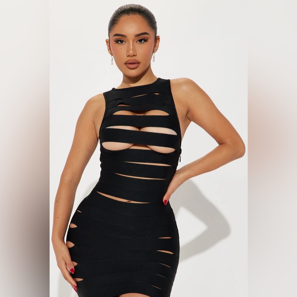 NWT Fashion Nova Brooke Bandage Midi Dress L Black - Picture 2 of 6